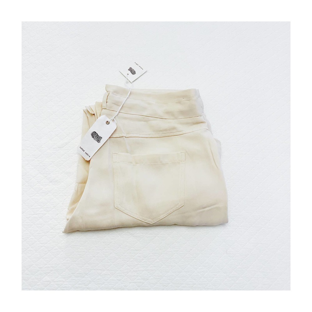 Naked Zebra Cream Straight Leg Pants Adjustable Crop SZ M